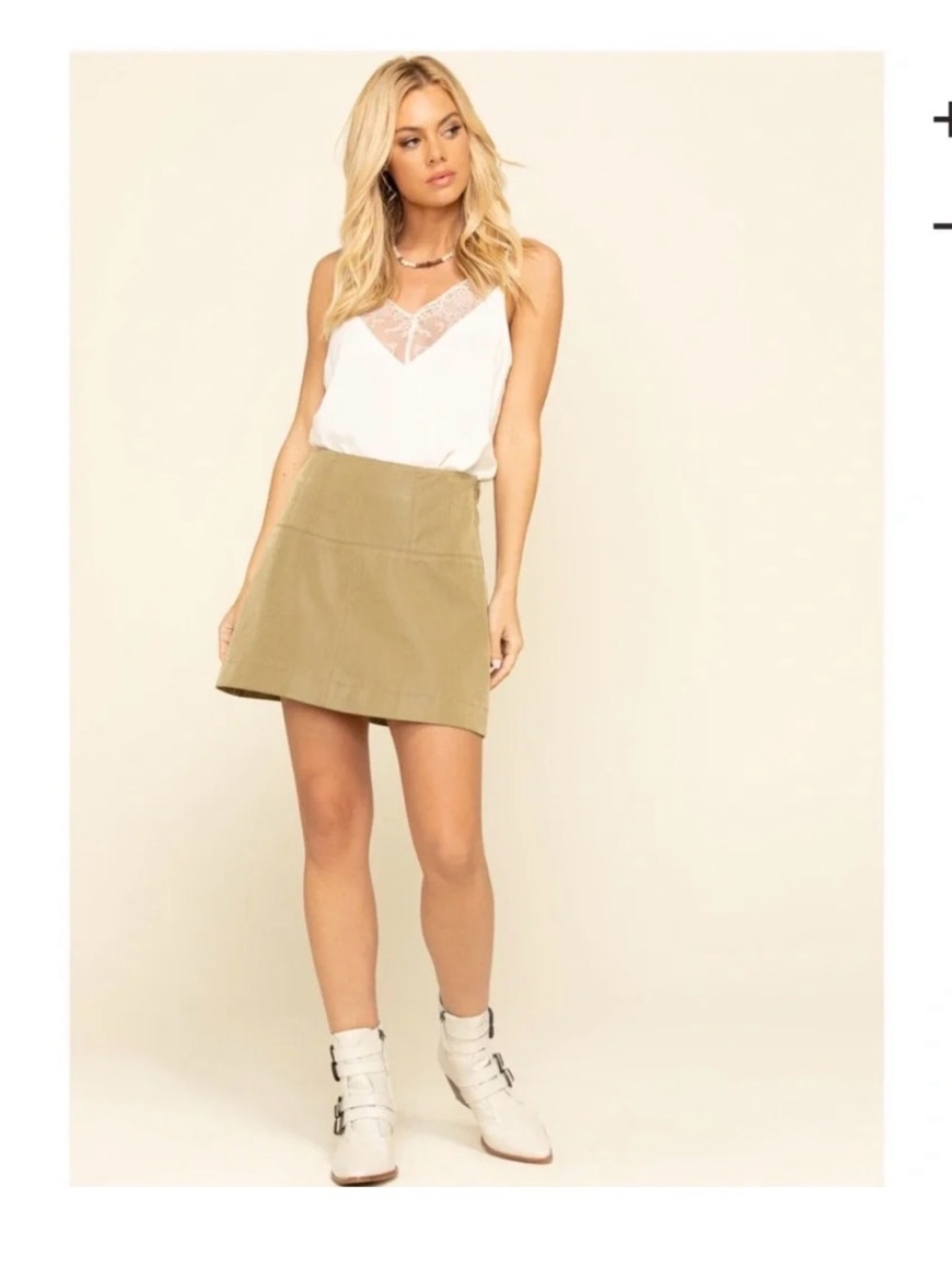 Free People Khaki A-Line Mini Skirt